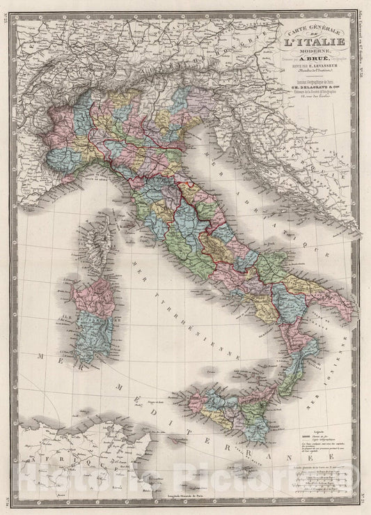 Historic Map : Italy, 1875 Italie. , Vintage Wall Art
