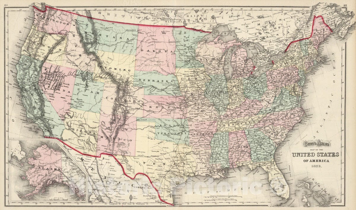 Historic Map : 1873 United States. - Vintage Wall Art