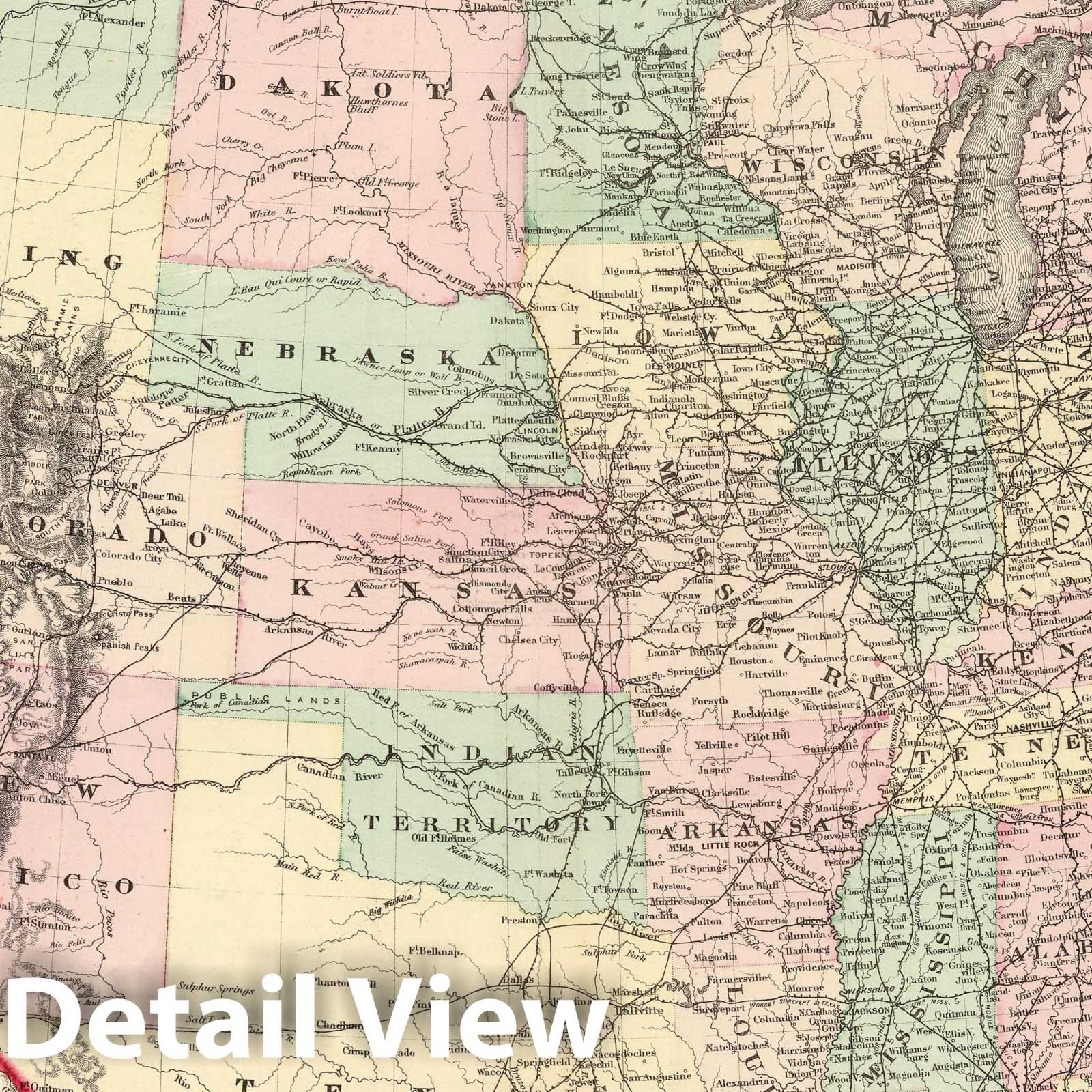 United States with Alaska - Railroad Map, 1873 - Historical Map Print