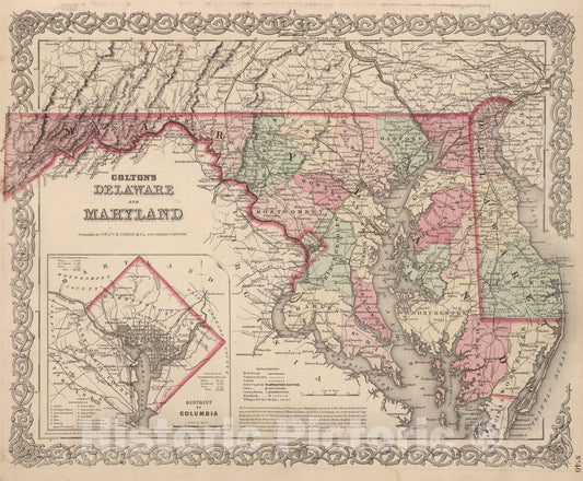 Historic Map : 1866 Delaware and Maryland. - Vintage Wall Art