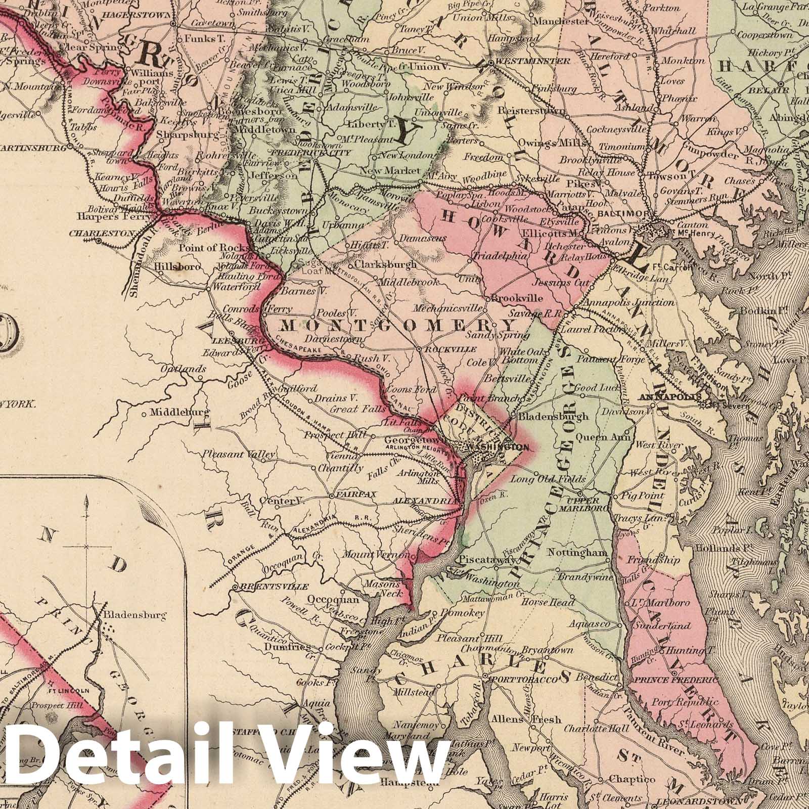 Delaware, Maryland, and District of Columbia - Boundary Map, 1866