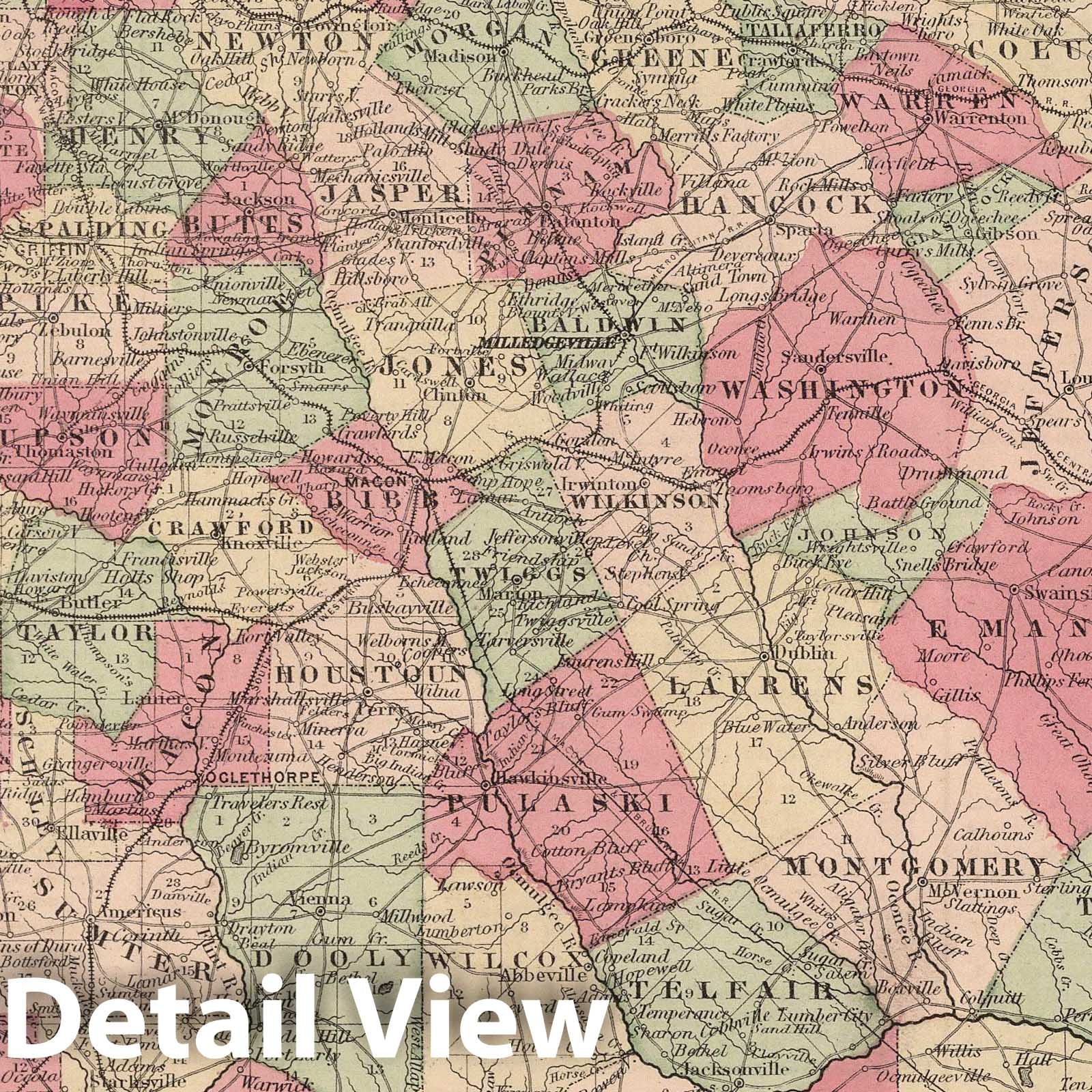 Georgia - Boundary Map, 1866 - Colton's Atlas Historical Map Print