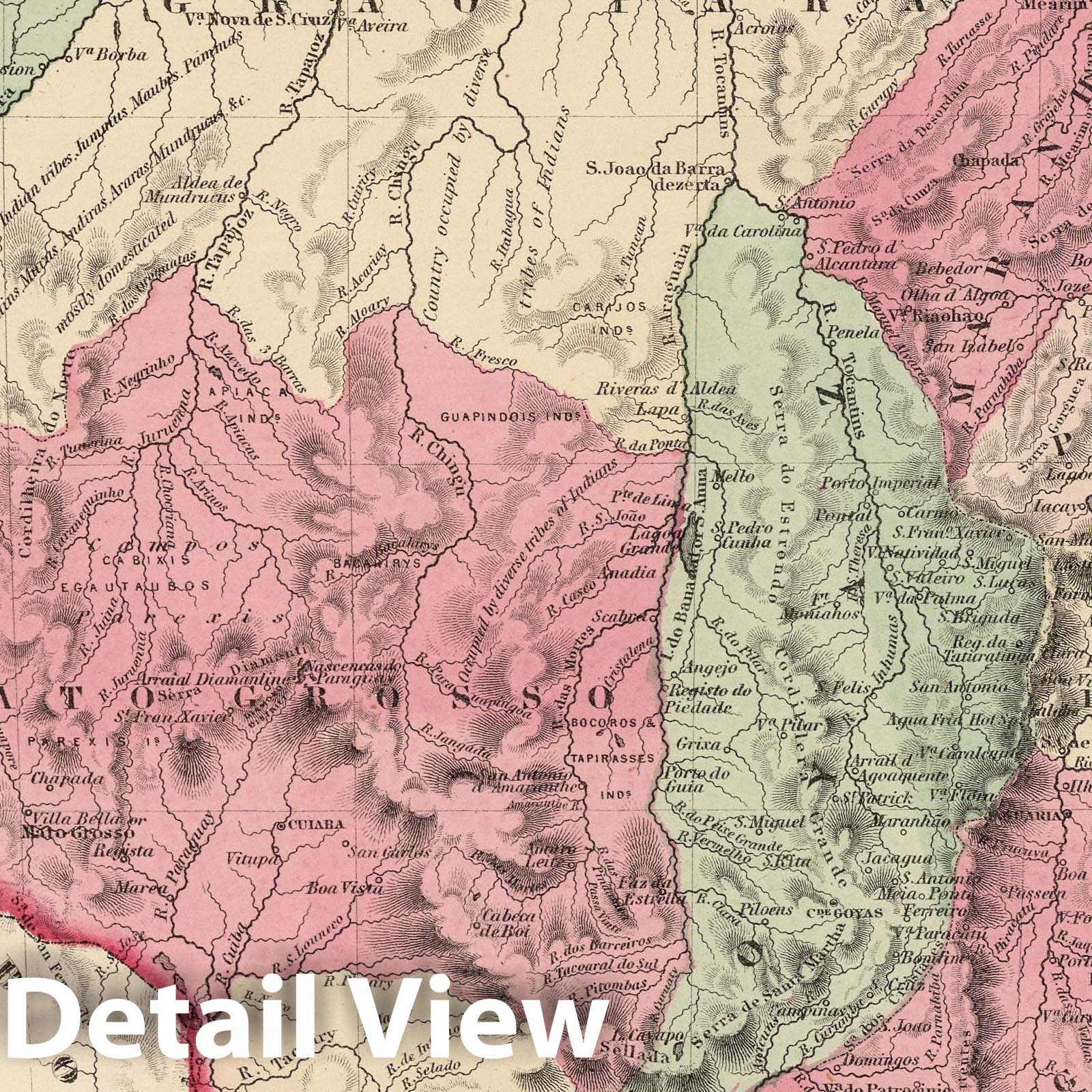 Brazil and Guyana - Boundary Map, 1866 - Colton's Atlas Historical Map Print