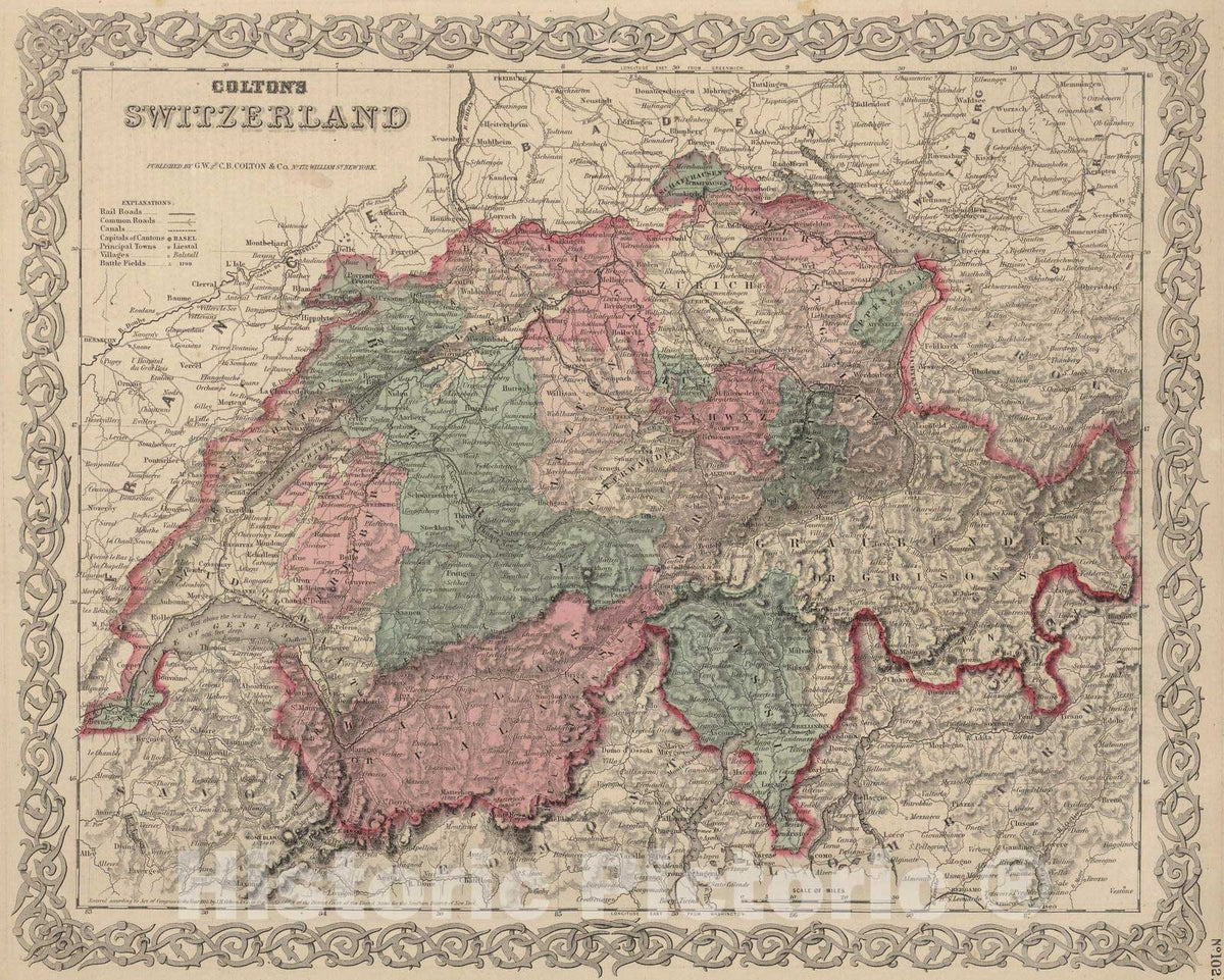 Historic Map : 1866 Switzerland. - Vintage Wall Art