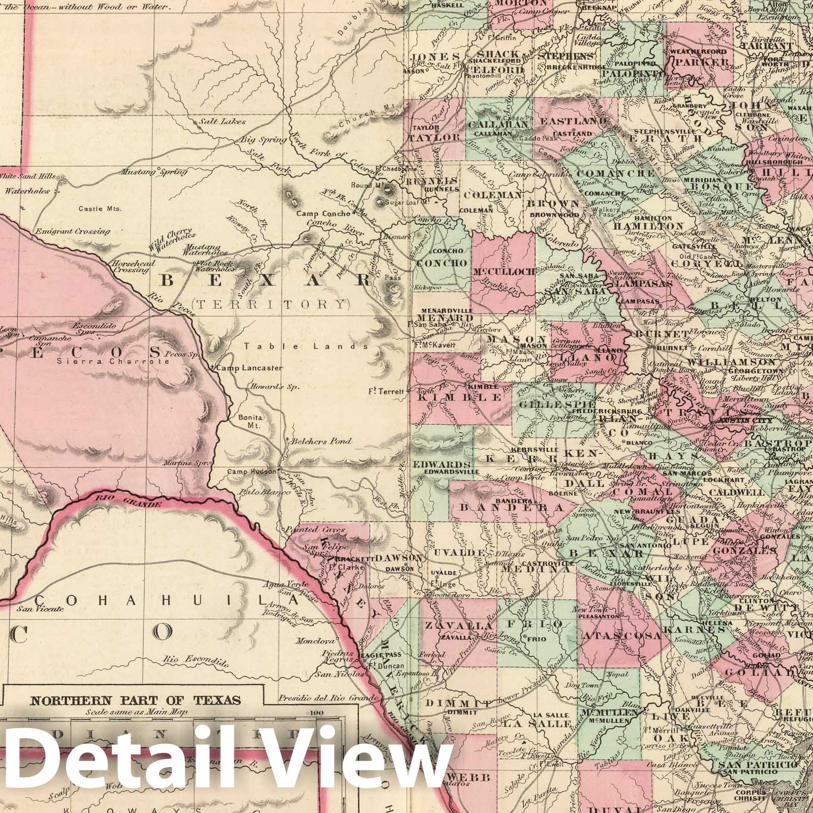 Texas - Railroad Map, 1886 - Historical Map Print