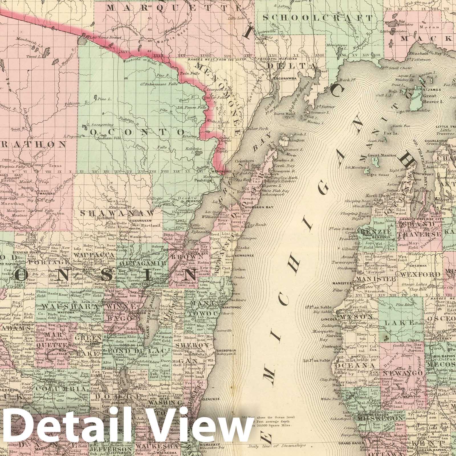 Wisconsin and Michigan - Railroad Map, 1886 - Historical Map Print