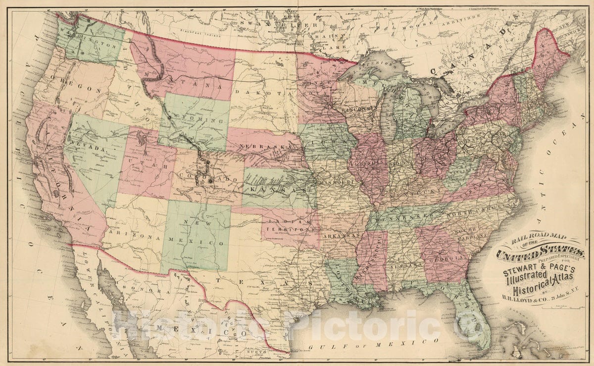 Historic Map : 1875 Railroad Map of the United States. - Vintage Wall Art