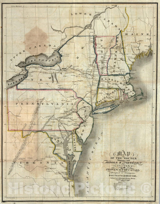 Historic Map : Guide Book - 1833 Northern And Middle States And The Canadas - Vintage Wall Art