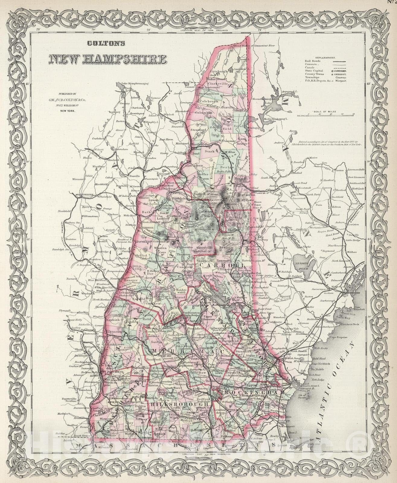 Historic Map : 1874 New Hampshire. - Vintage Wall Art