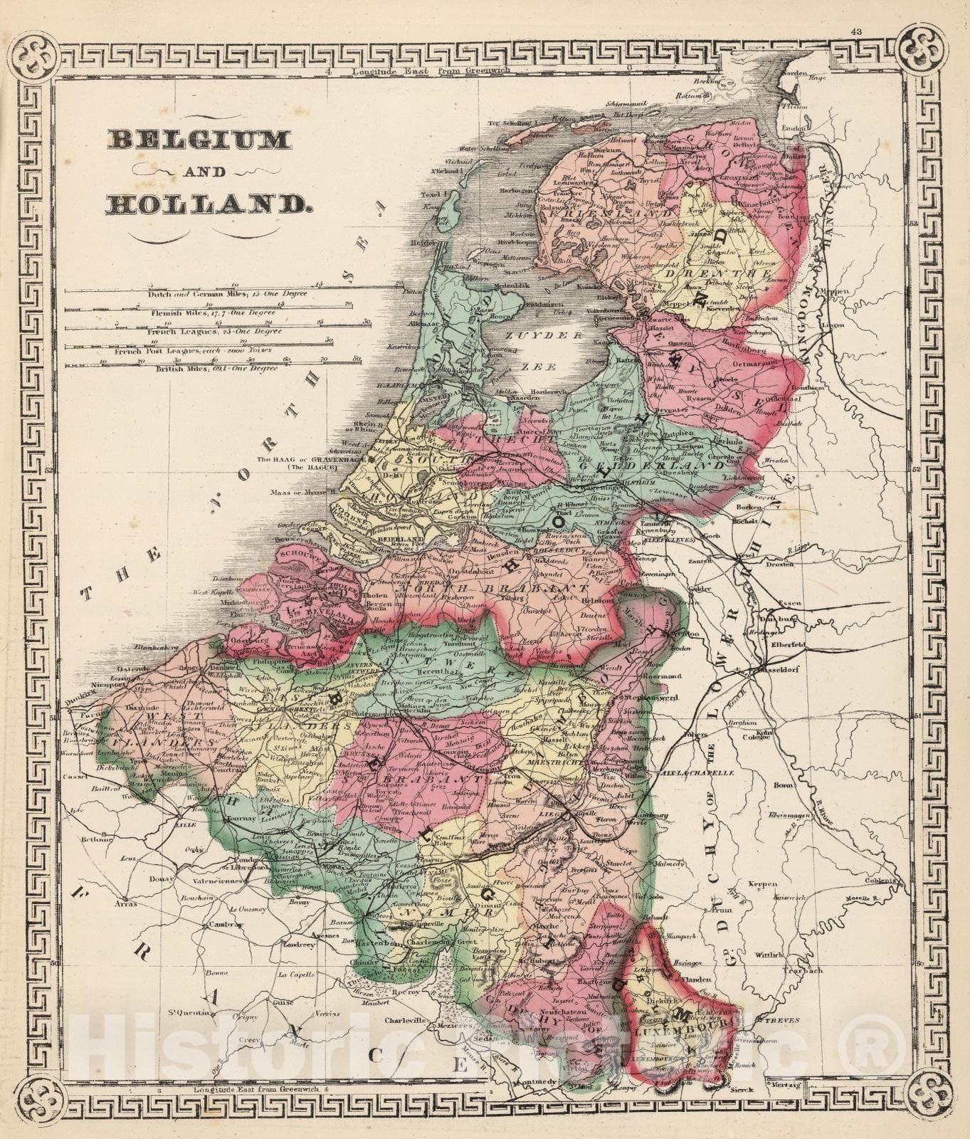Historic Map : 1865 Belgium and Holland. - Vintage Wall Art