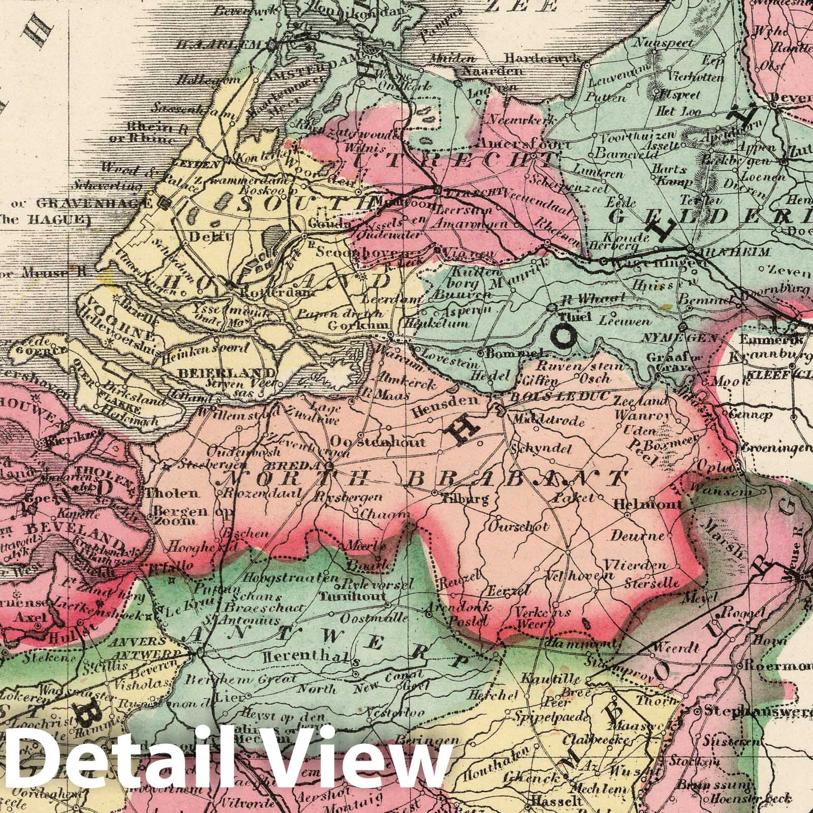 Belgium and Netherlands 1865 Historical Map Print