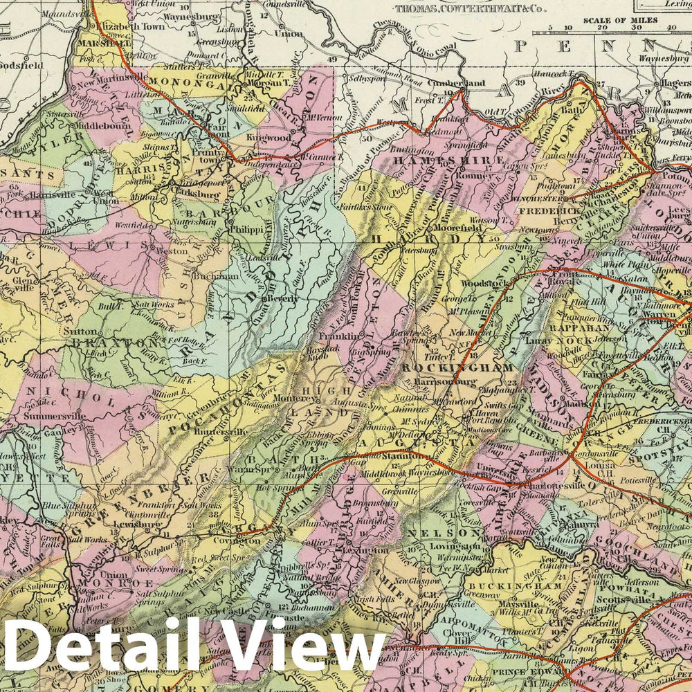 Historic Map : 1855 A new map of the State of Virginia - Vintage Wall Art