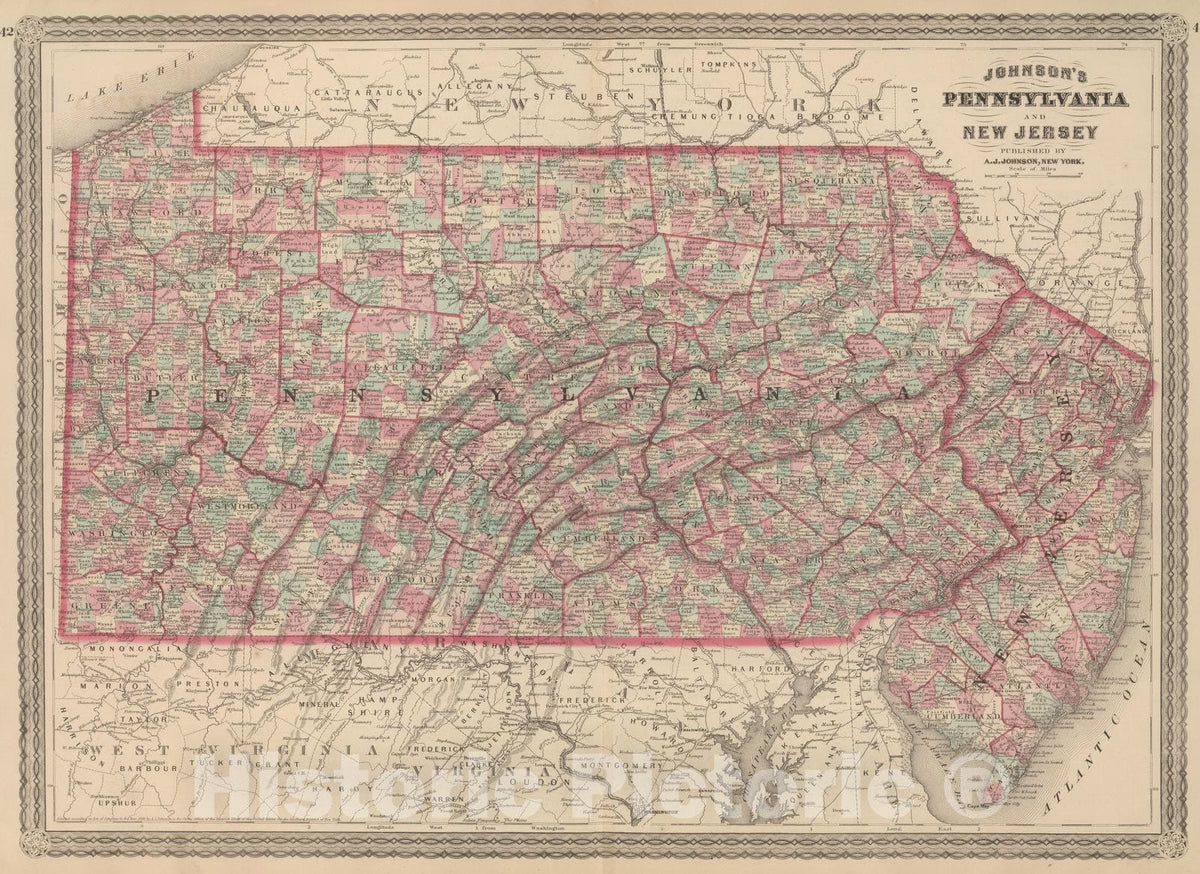 Historic Map : 1886 Pennsylvania and New Jersey. - Vintage Wall Art