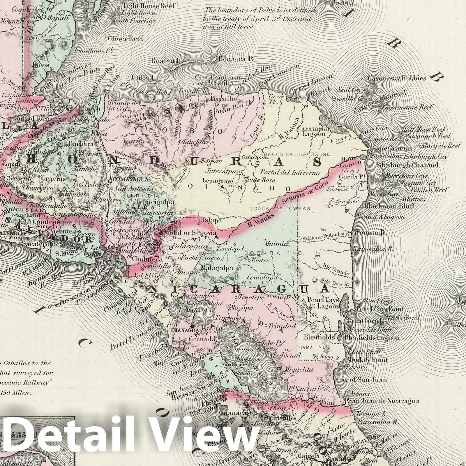 Central America - Route Map, 1874 - Historical Map Print