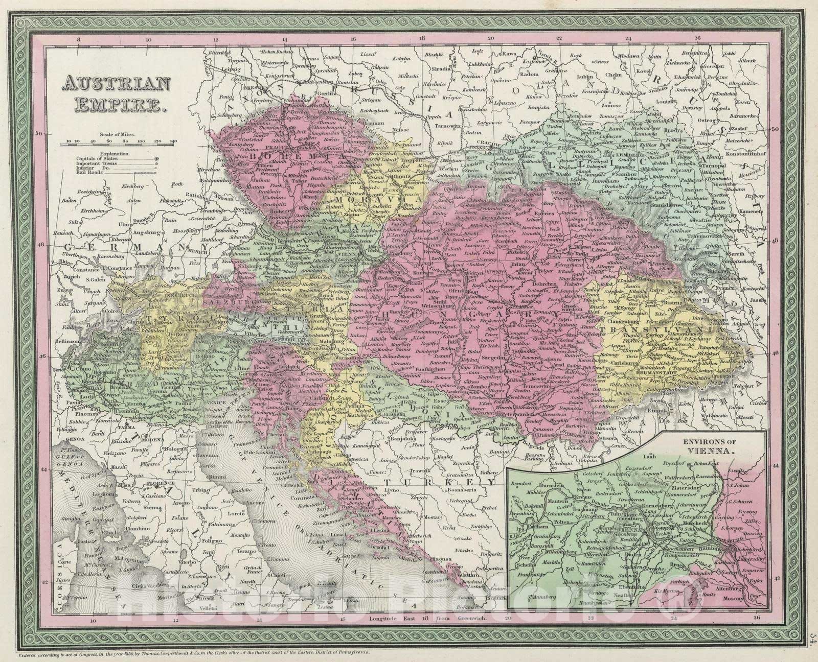 Historic Map : 1855 Austrian Empire - Vintage Wall Art
