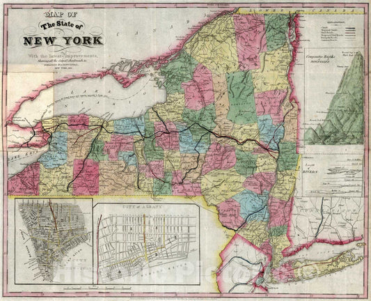 Historic Map : Guide Book - 1836 Map Of The State of New York With the Latest Improvements - Vintage Wall Art
