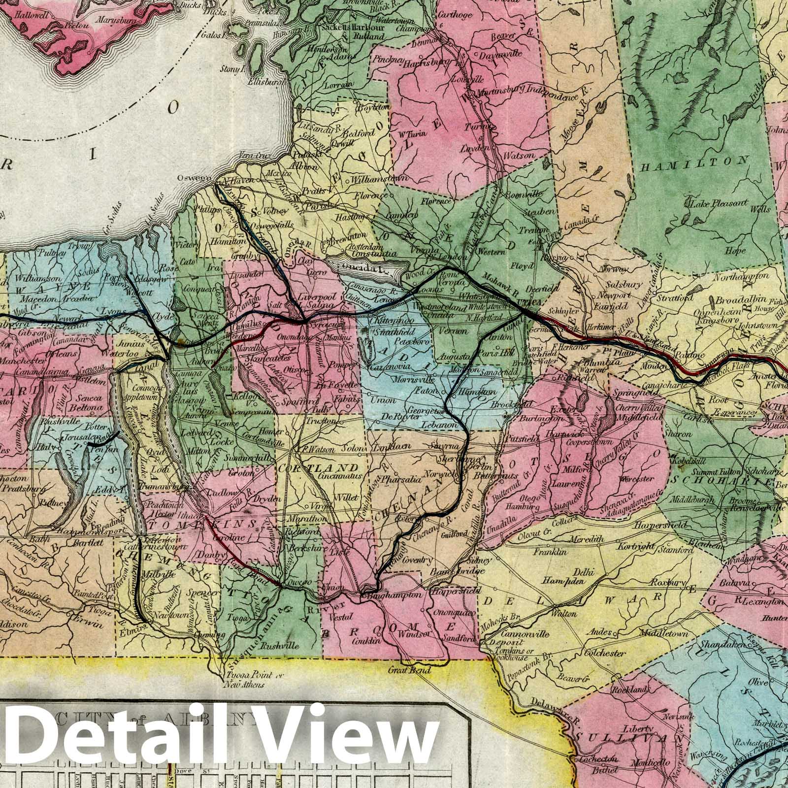 Historic Map : Guide Book - 1836 Map Of The State of New York With the Latest Improvements - Vintage Wall Art