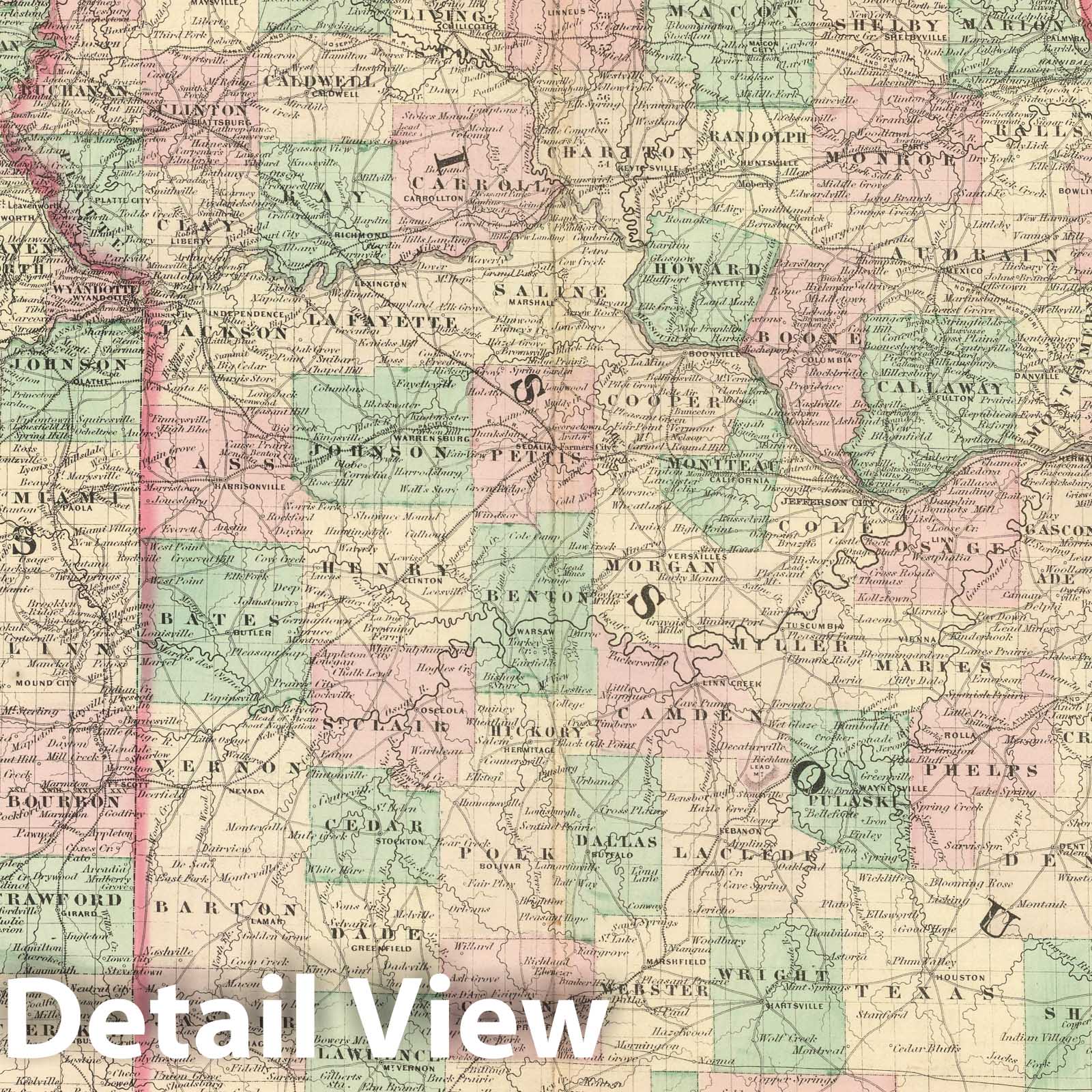 Missouri and Kansas - Railroad Map, 1886 - Historical Map Print