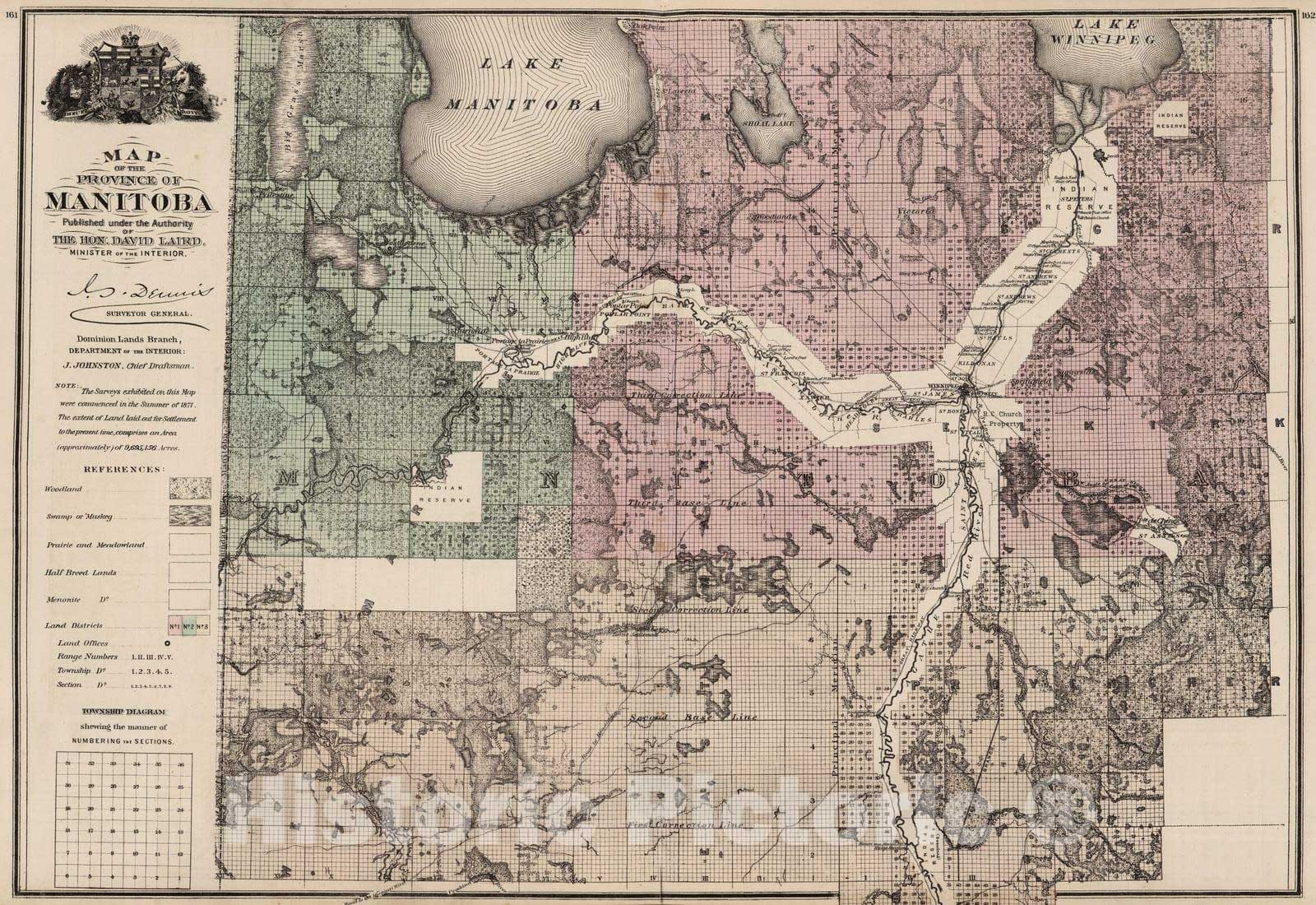 Historic Map : 1880 Province of Manitoba. - Vintage Wall Art