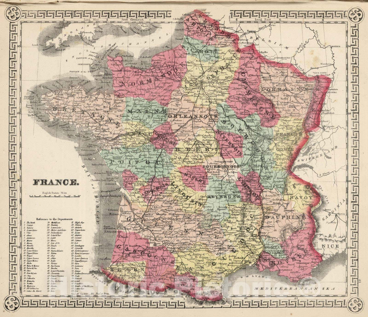 Historic Map : 1865 France. v2 - Vintage Wall Art
