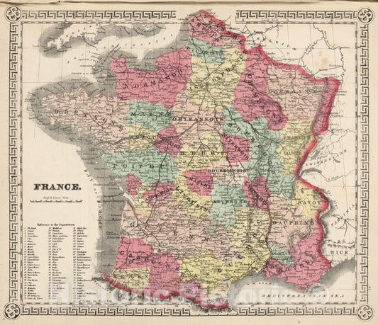 Historic Map : 1865 France. v2 - Vintage Wall Art
