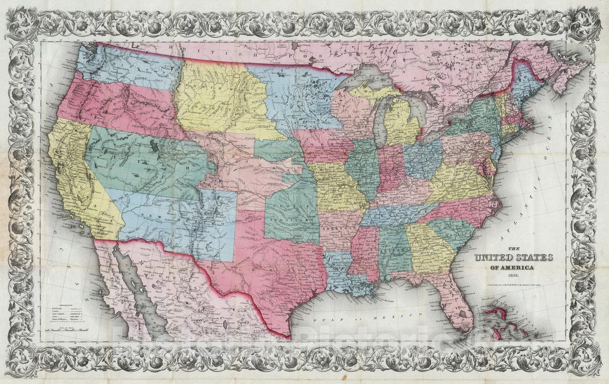 Historic Map : 1853 The United States of America : Vintage Wall Art