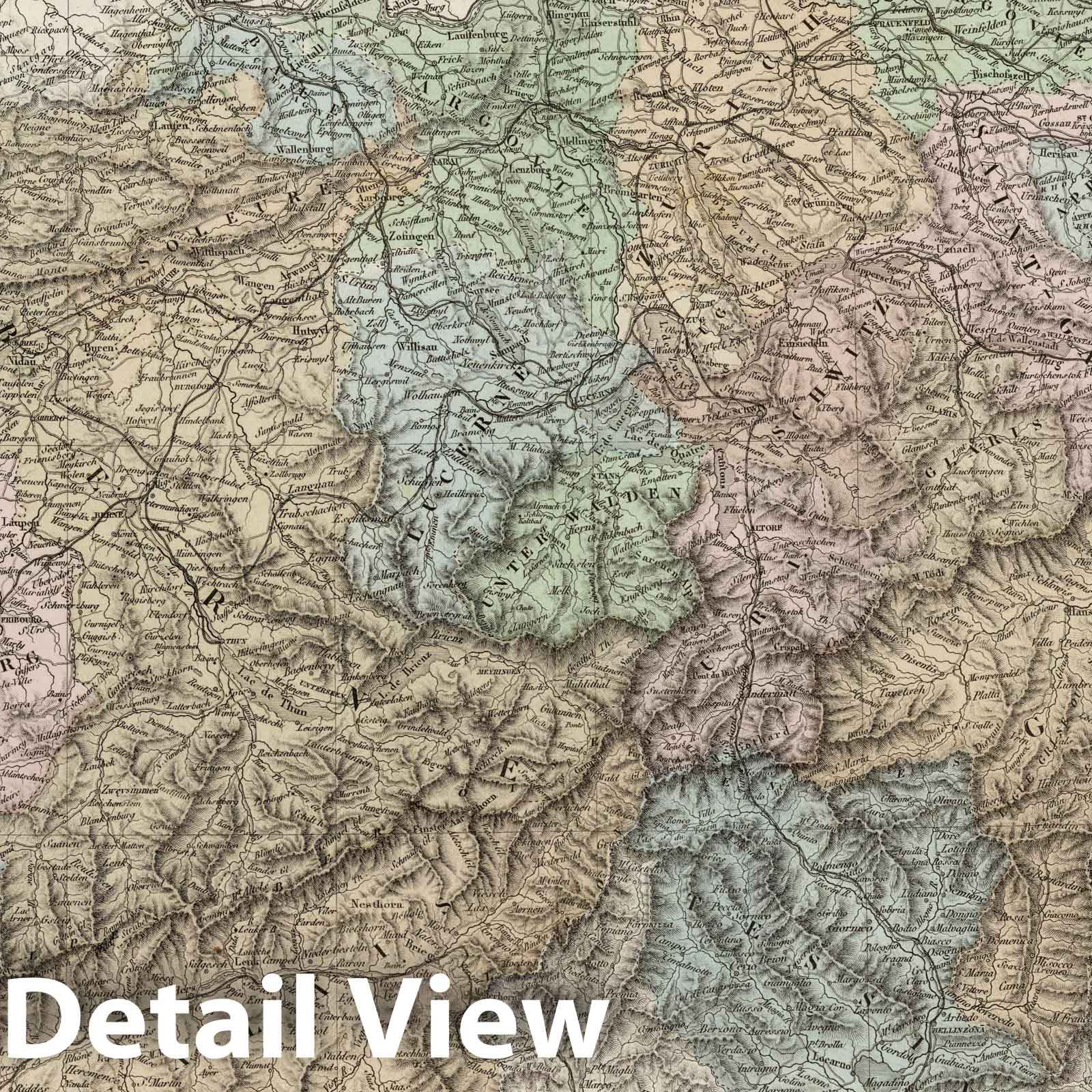 Switzerland - Railroad Map, 1875 - Historical Map Print