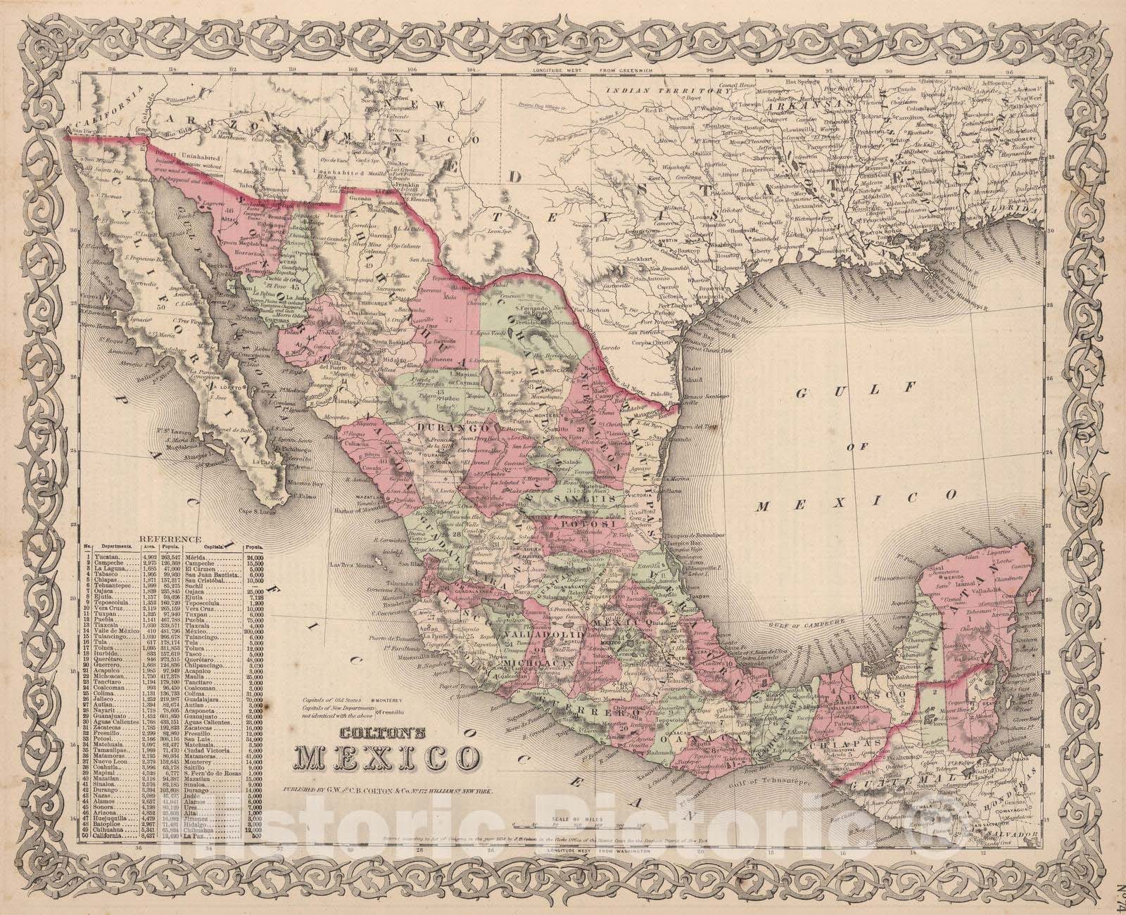 Mexico - Boundary Map, 1866 - Historical Map Print