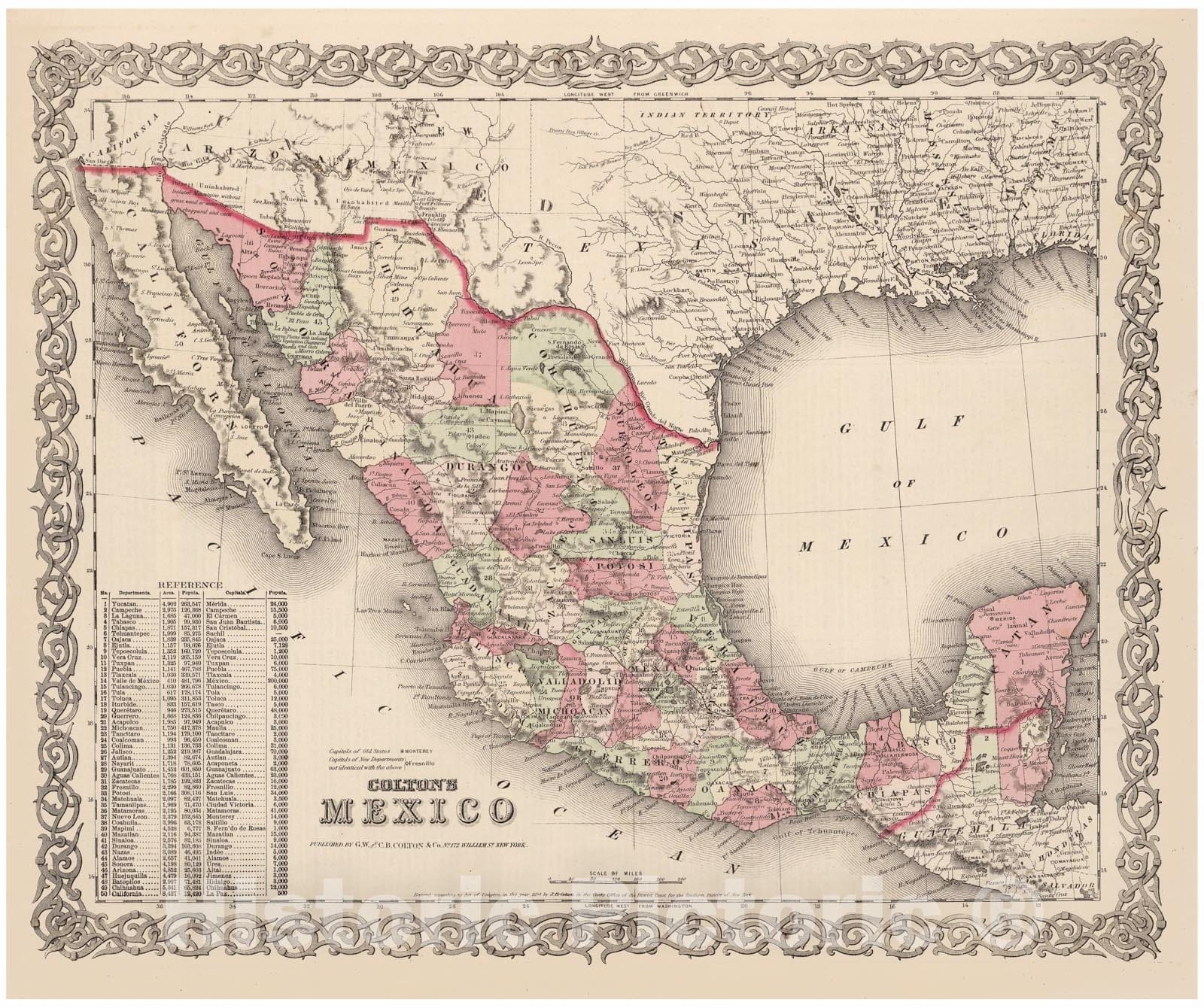 Historic Map - World Atlas - 1866 Mexico. - Vintage Wall Art