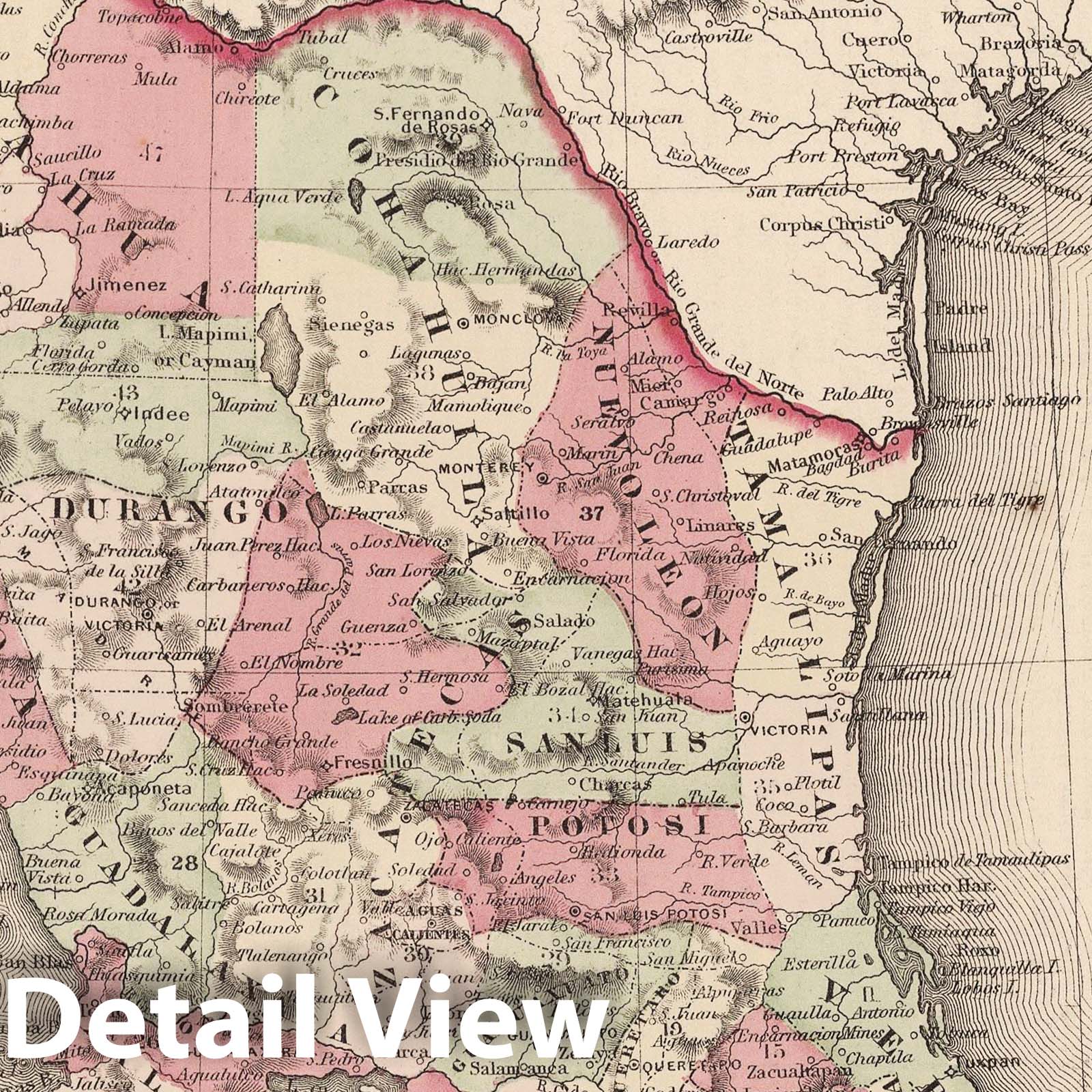 Mexico - Boundary Map, 1866 - Historical Map Print