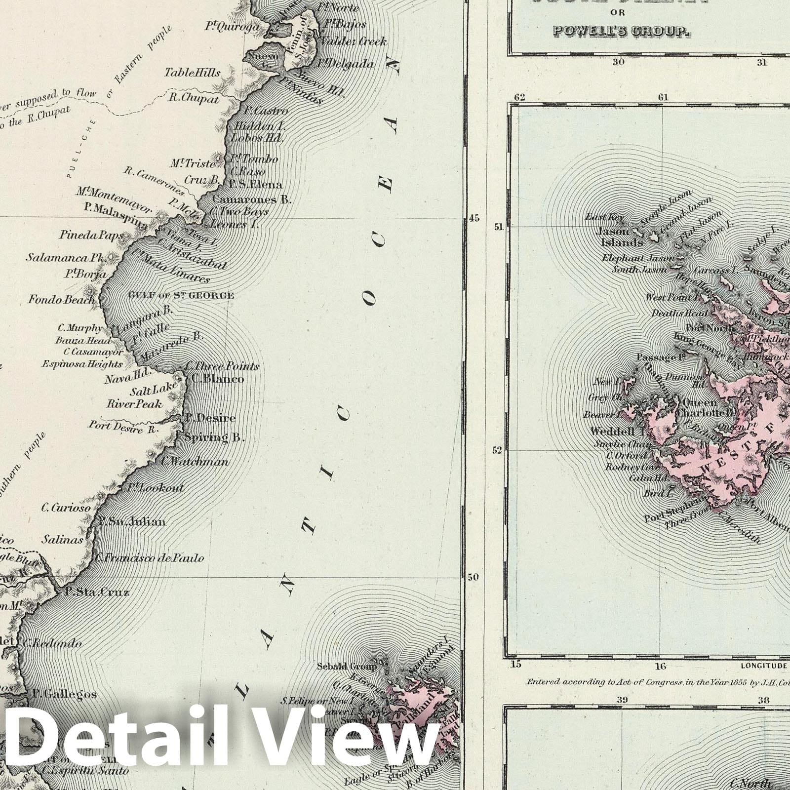 Patagonia, Falkland Islands, South Georgia, South Orkney Islands, 1874 Historical Map Print