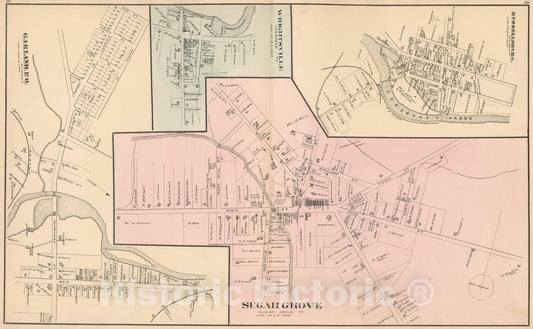 Historic Map : 1878 Sugar Grove. Garland P.O. Wrightsville. Russellsburg, Pennsylvania. - Vintage Wall Art