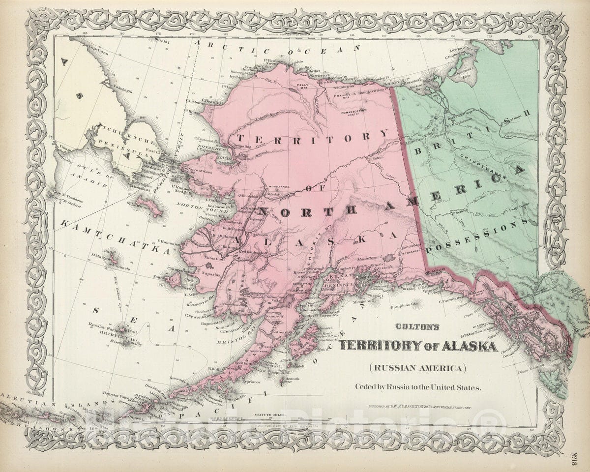 Historic Map : 1874 Territory of Alaska. - Vintage Wall Art