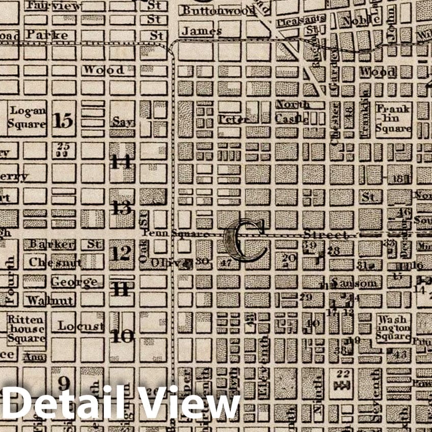 Philadelphia, Pennsylvania - Road Map, 1846 - Historical Map Print