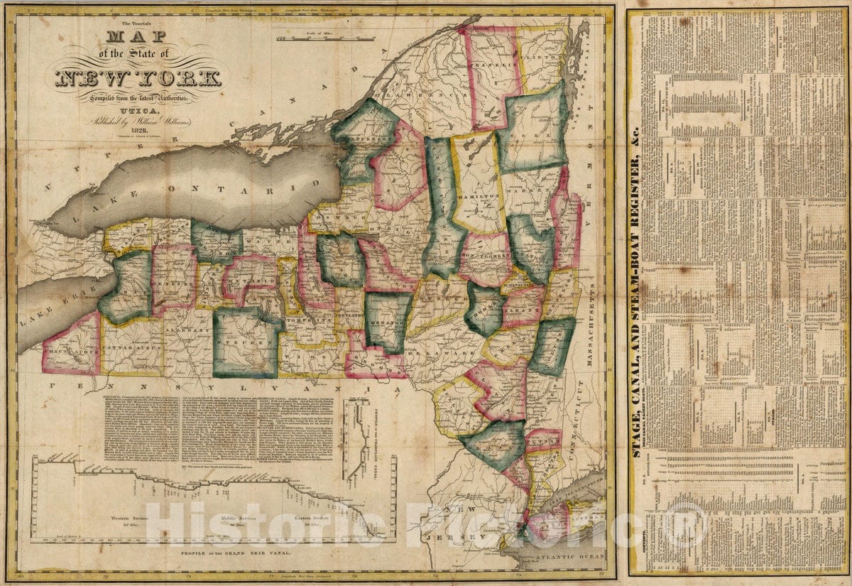 Historic Map : 1828 Tourist's Map of the State of New York - Vintage Wall Art