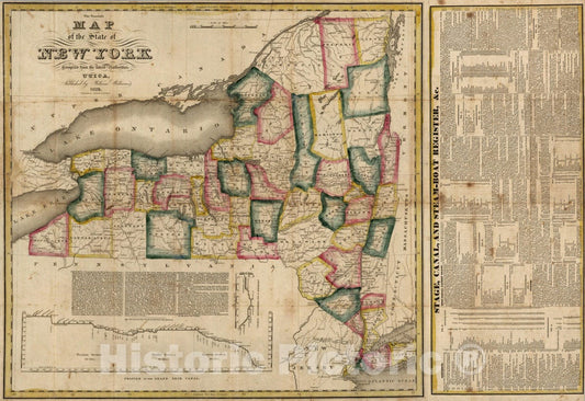 Historic Map : 1828 Tourist's Map of the State of New York - Vintage Wall Art