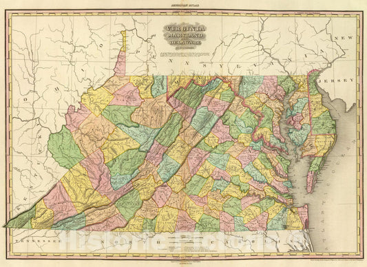 Historic Wall Map : 1825 Virginia Maryland And Delaware. - Vintage Wall Art