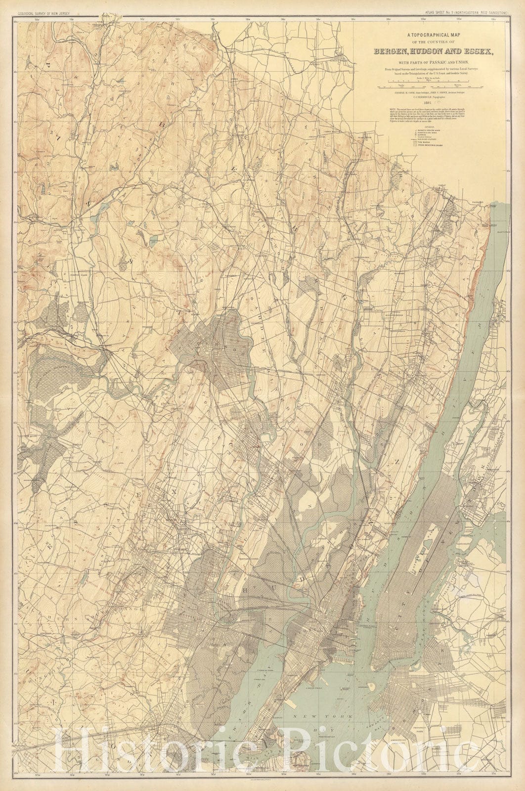 Bergen, Hudson, and Essex Counties, New Jersey - Railroad Map, 1888
