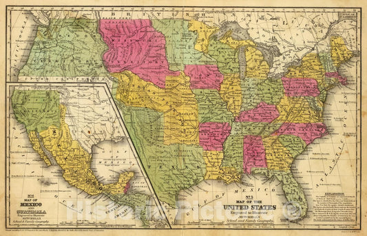Historic Map : School Atlas - 1847 United States, Mexico. - Vintage Wall Art
