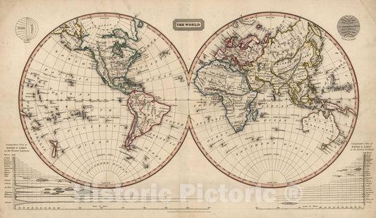 Historic Map : School Atlas - 1828 The World - Vintage Wall Art