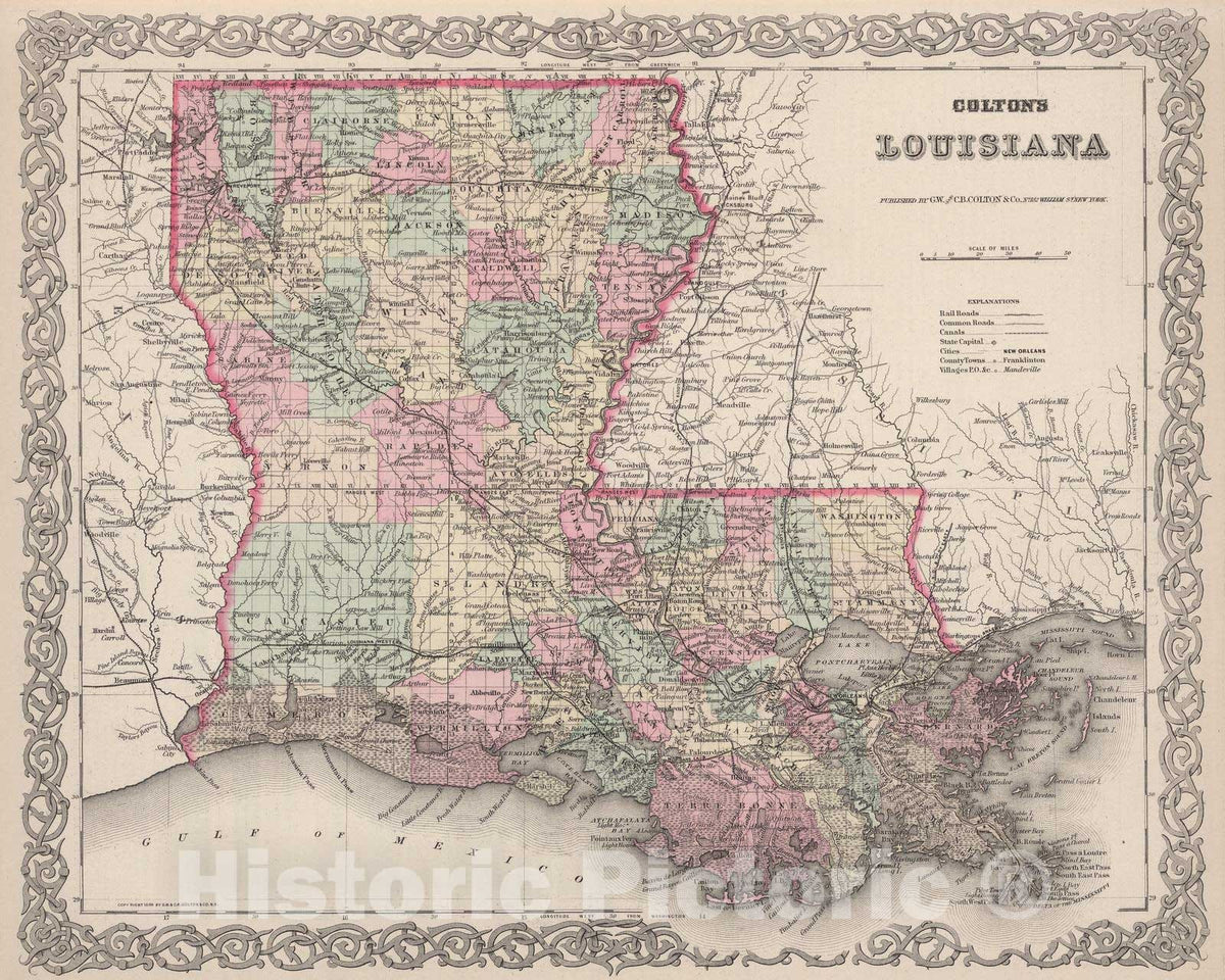 Historic Map : 1886 Louisiana. - Vintage Wall Art