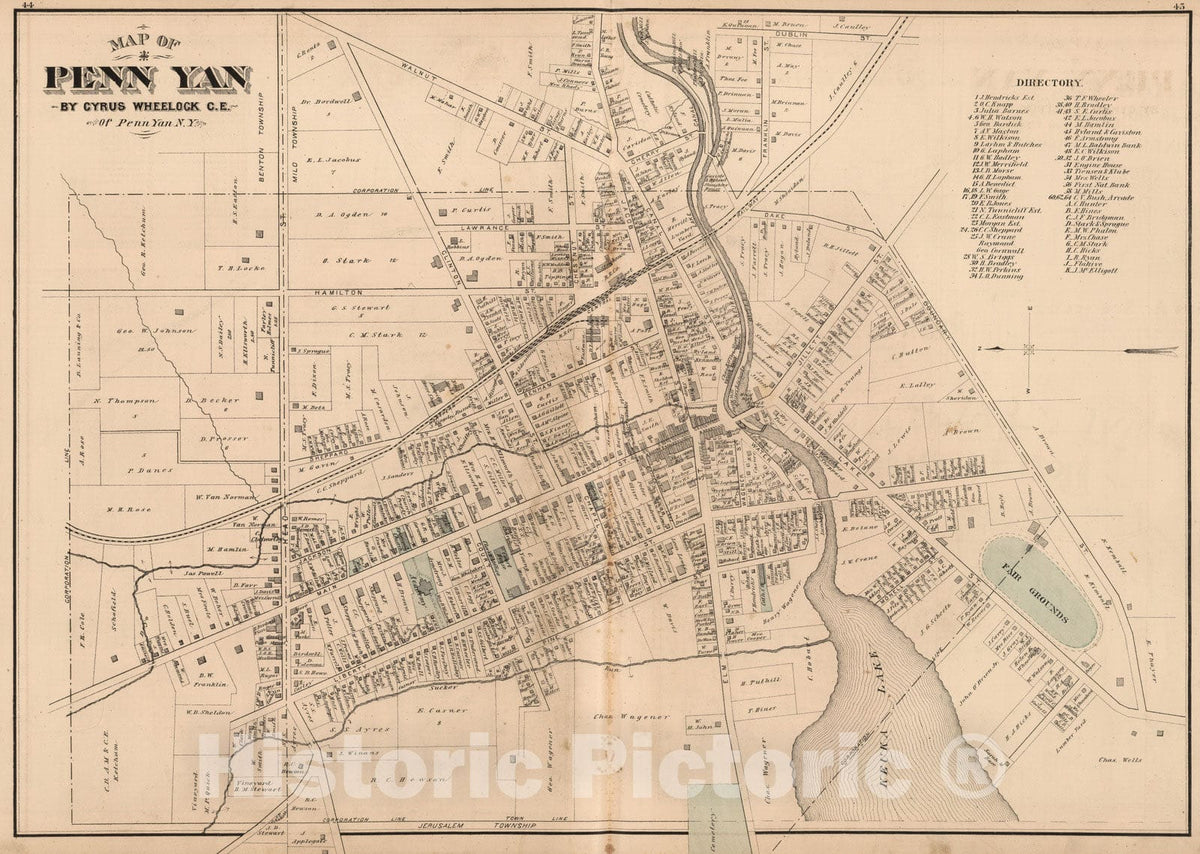 Historic Map : 1876 Penn Yan, Yates County, New York. - Vintage Wall Art