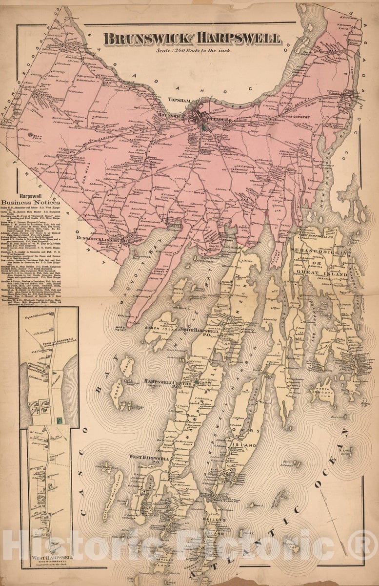Brunswick and Harpswell, Cumberland County, Maine - Property Map, 1871