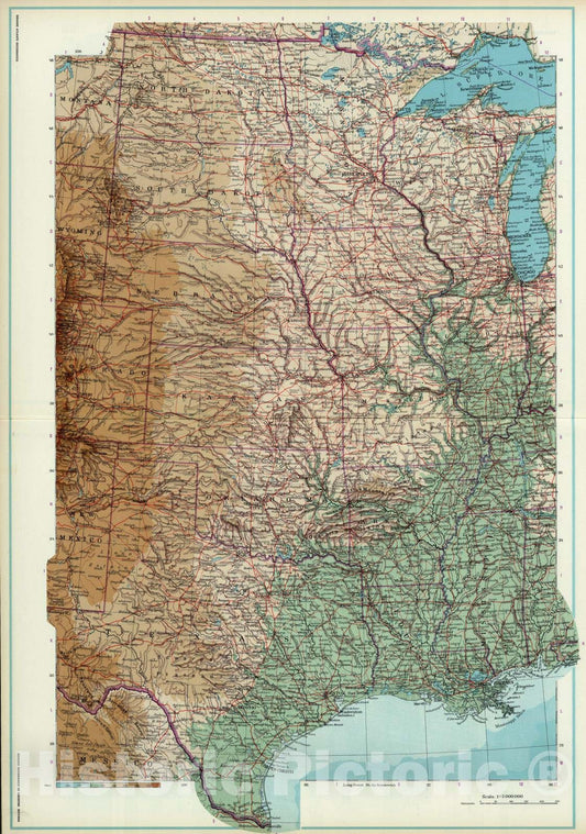 Historic Wall Map : 1952 Central United States. - Vintage Wall Art