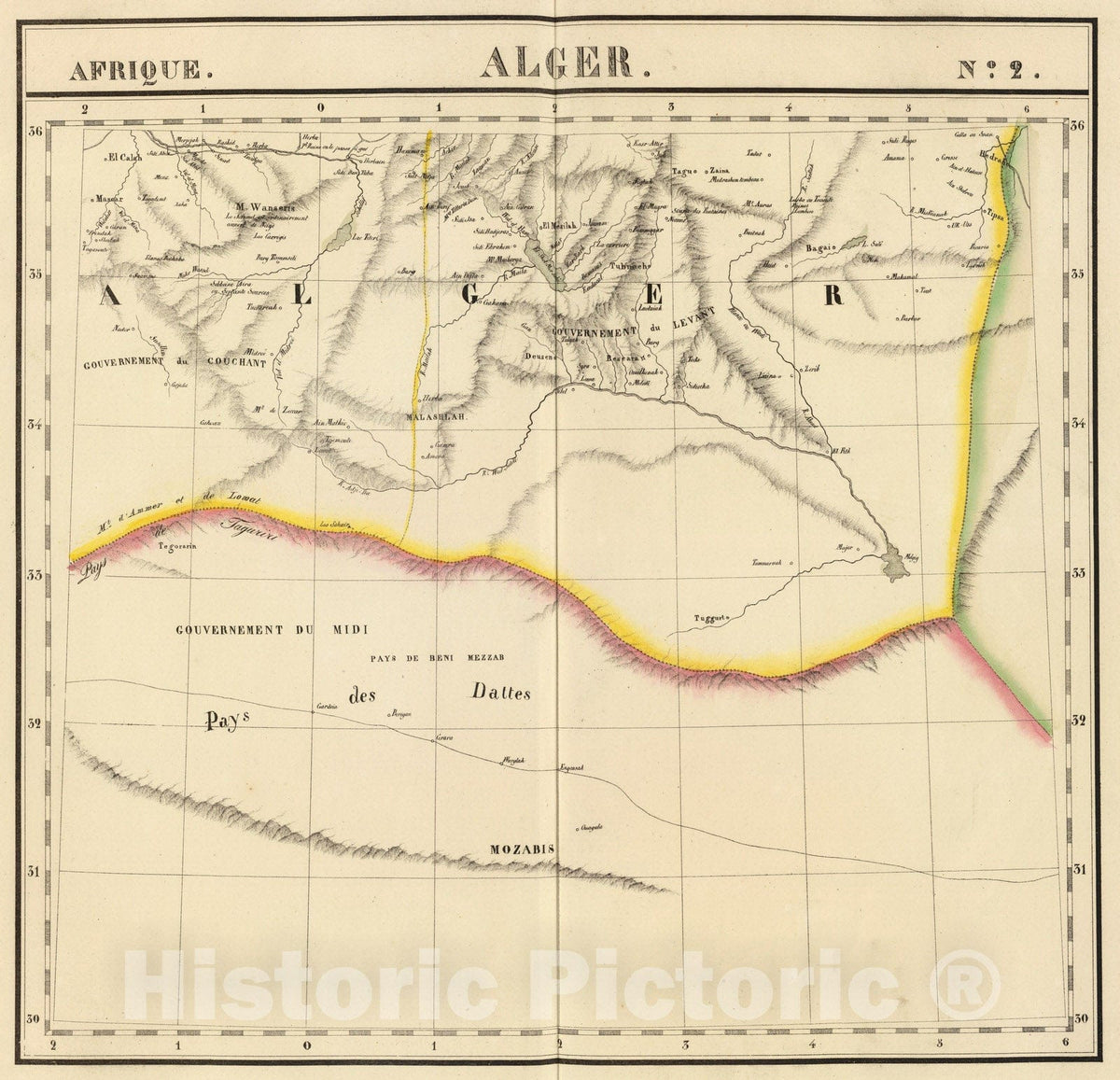 Historic Map : Algeria, 1827 Alger. Afrique 2. , Vintage Wall Art