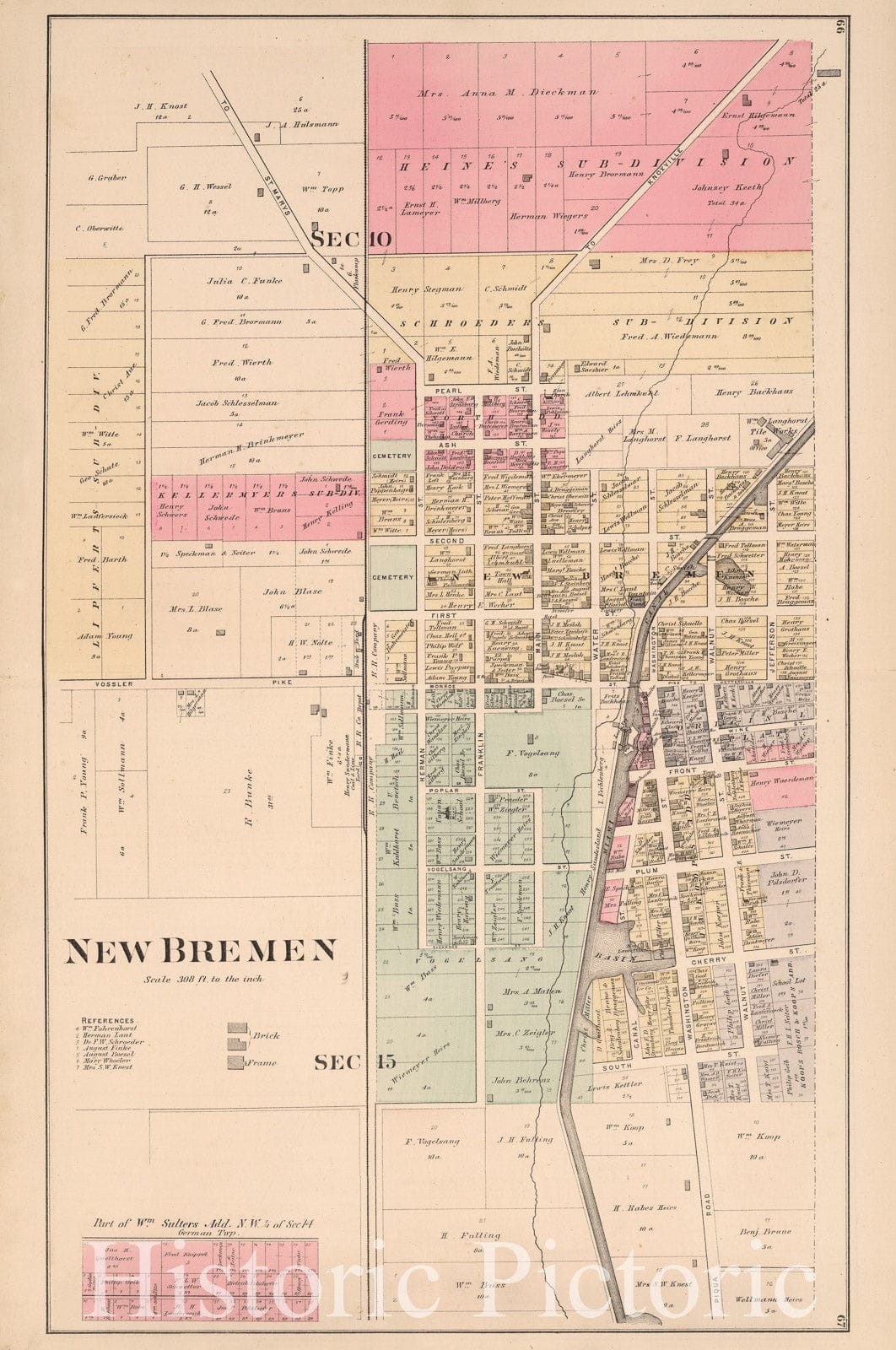 New Bremen, Ohio - Property Map, 1880 - Historical Atlas Print