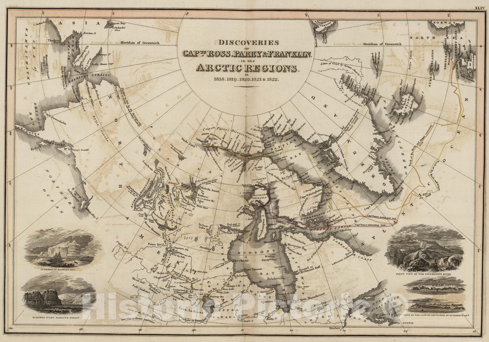 Historic Map - World Atlas - 1824 Discoveries Capts. Ross, Parry & Franklin in the Arctic Regions - Vintage Wall Art