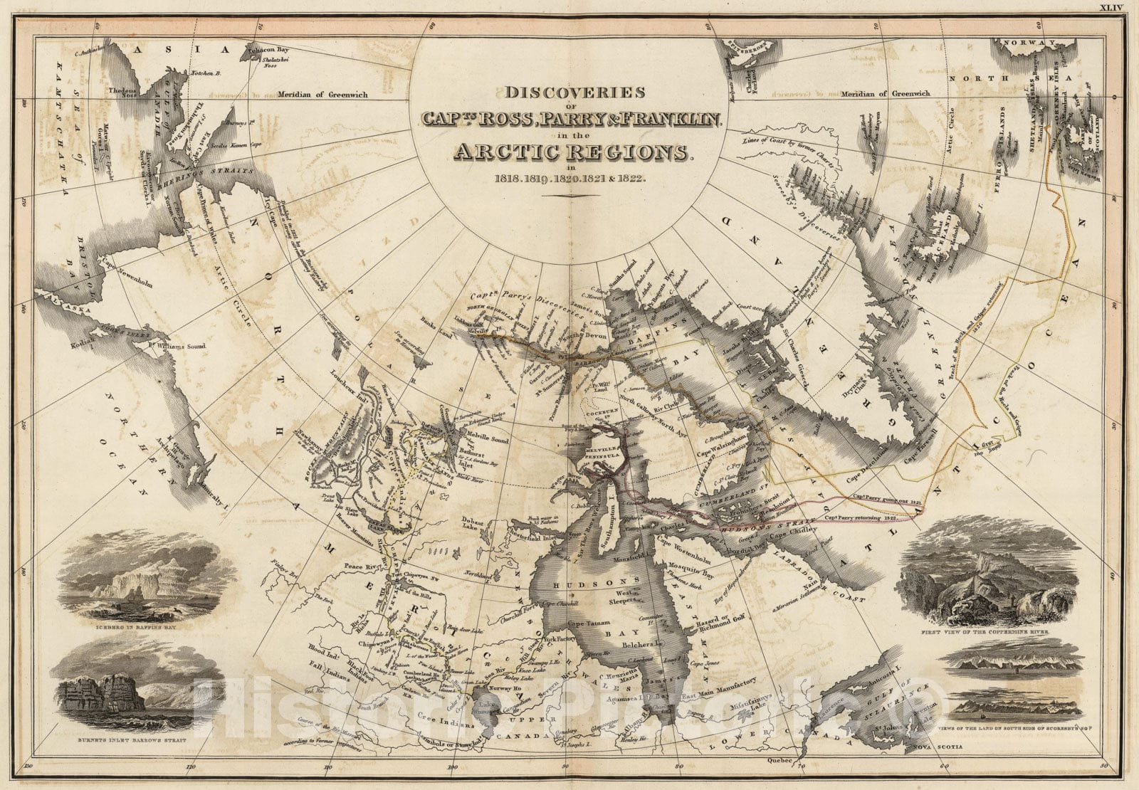 Historic Map - World Atlas - 1824 Discoveries Capts. Ross, Parry & Franklin in the Arctic Regions - Vintage Wall Art