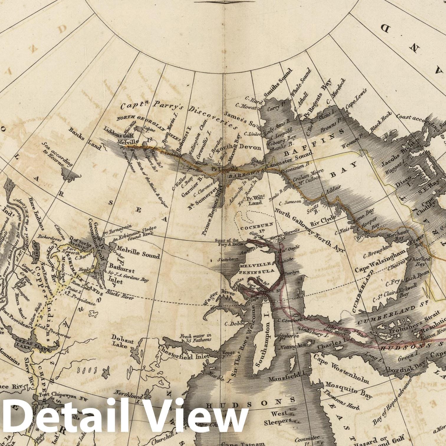 Historic Map - World Atlas - 1824 Discoveries Capts. Ross, Parry & Franklin in the Arctic Regions - Vintage Wall Art