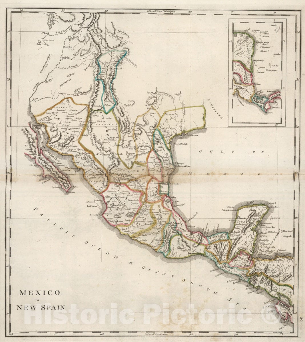 Historic Map : 1818 Mexico or New Spain. - Vintage Wall Art